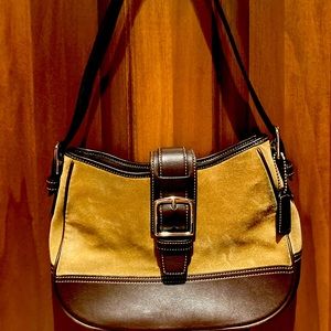 Coach Brown Suede Leather Shoulder Handbag Purse